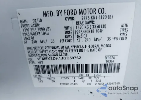 2018 Ford Explorer Xlt from USA, damaged, VIN 1FM5K8DH1JGC59762